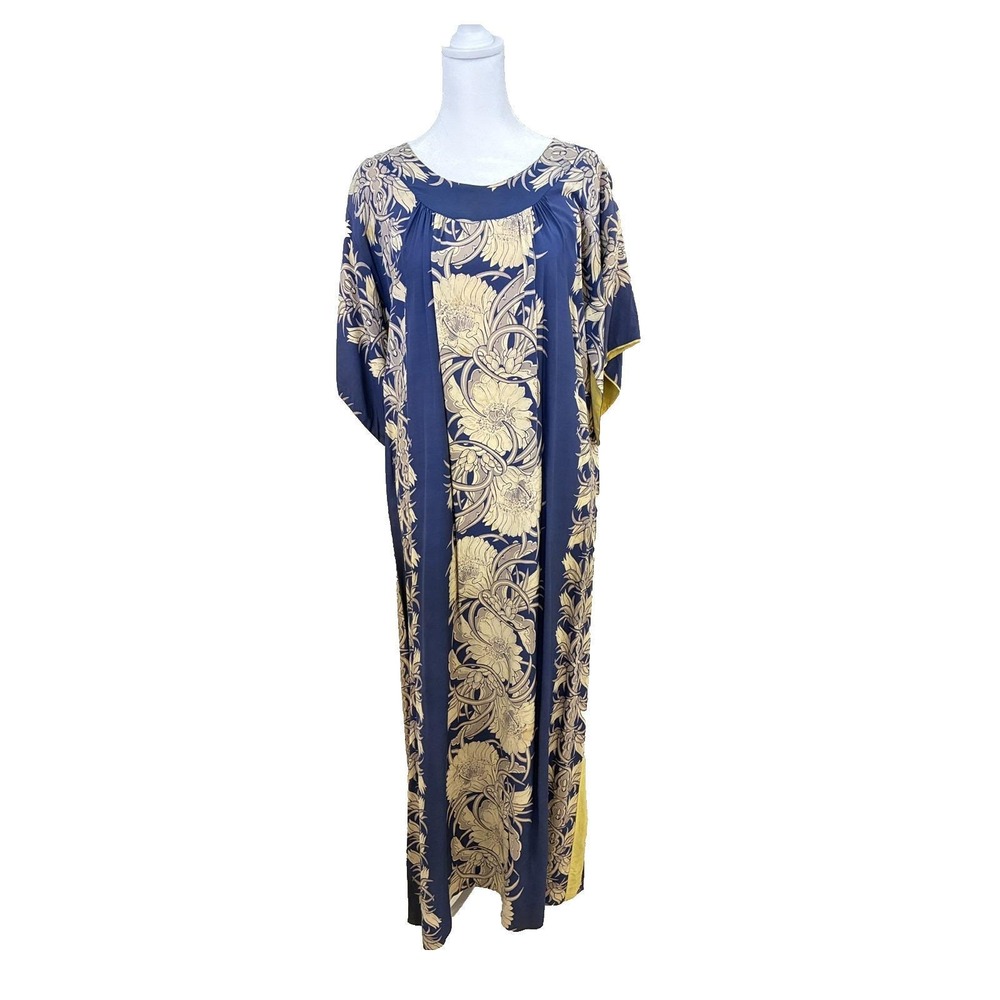 Vintage Hawaiian Togs Cold Rayon Floral Print Dress Tiki Pake Muu 1940's
